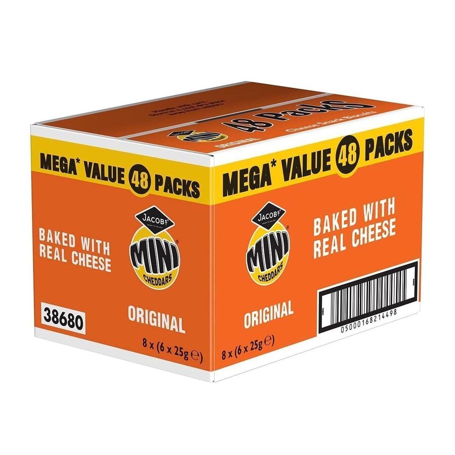 Jacob’s Jacob’s Mini Cheddars Baked with Real Cheese Snack Biscuits Crackers 48 x 25g Bags wholesale case