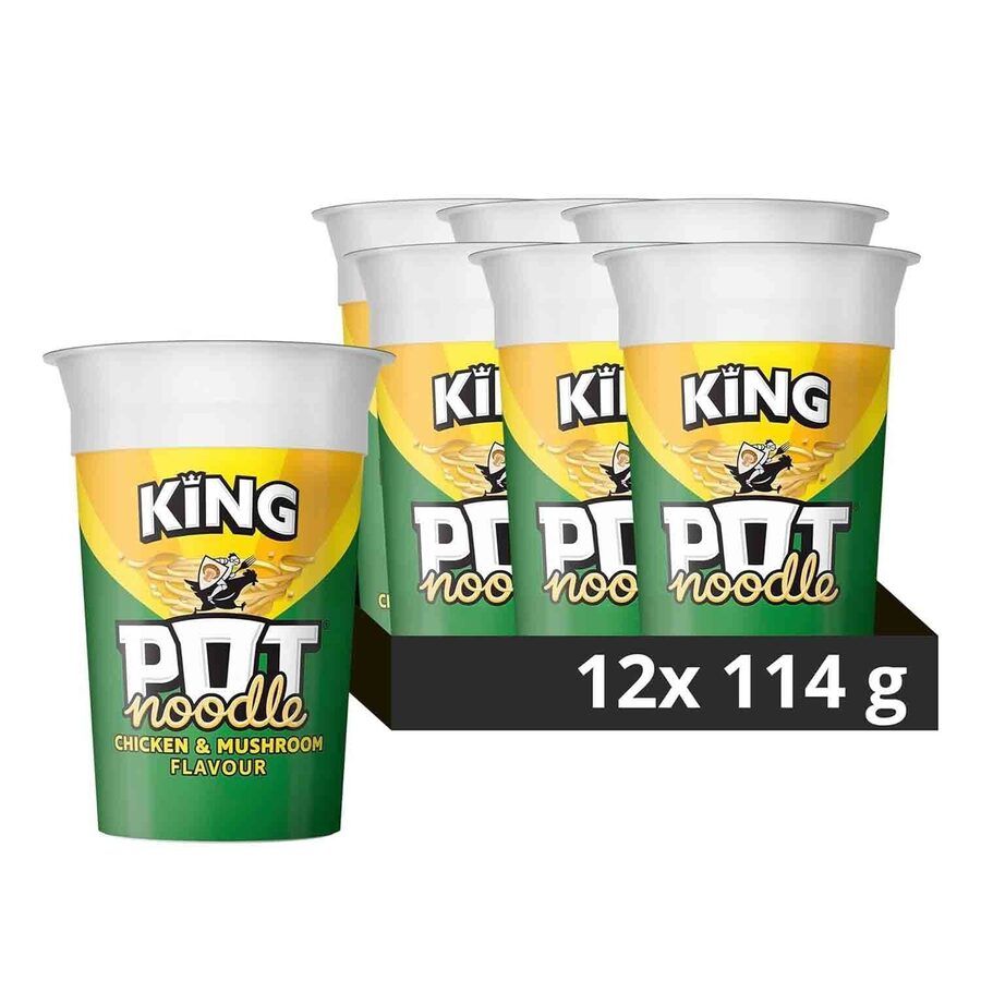 Pot Pot Noodle Chicken & Mushroom King Pot Noodle instant vegetarian snack quick to make noodles 12x 114g wholesale case