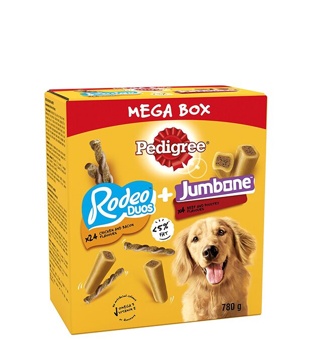 Pedigree Pedigree Multipack with 24 Rodeo Duos Chicken and Bacon Flavour and 4 Jumbone Beef and Poultry Flavour wholesale case