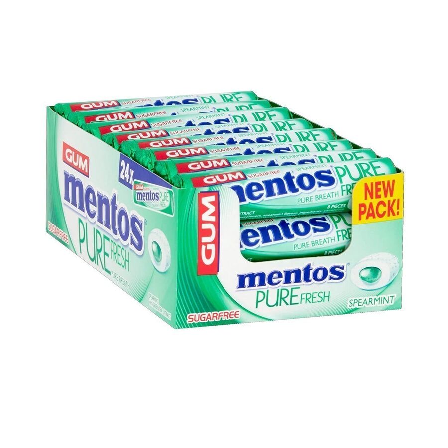 Mentos Mentos Gum Pure Fresh Spearmint 8 Piece roll (Pack of 24 Rolls) wholesale case